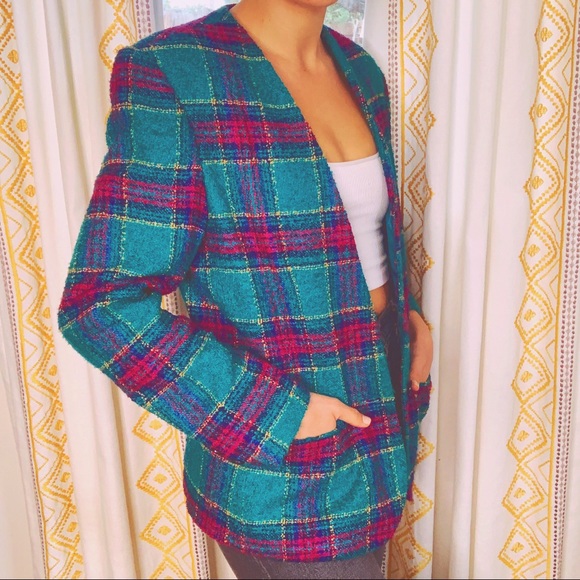 ❌SOLD❌ VTG 80s Colorful Plaid Wool Blazer size Small - Picture 13 of 15